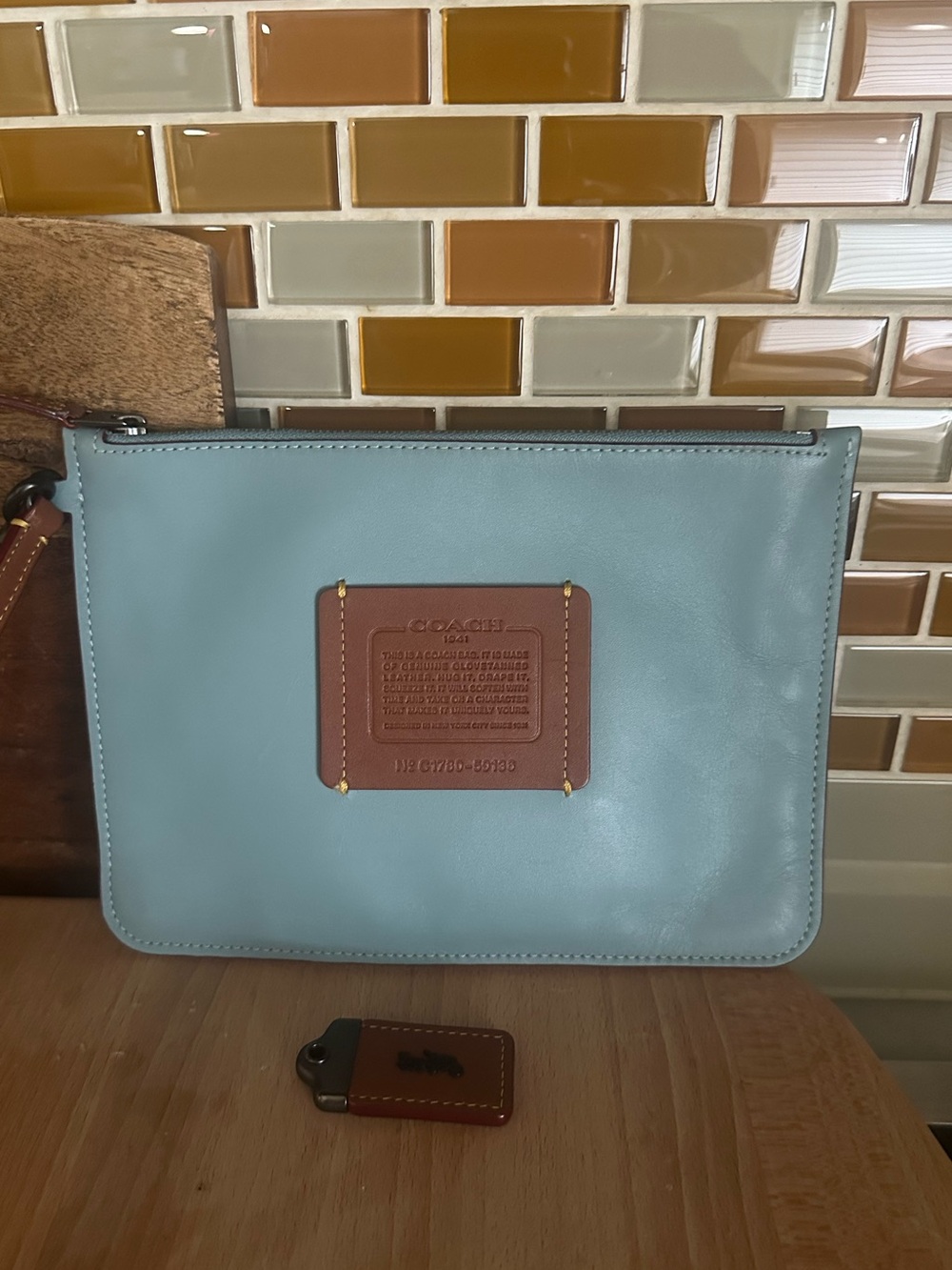 Coach Authentic 1941 Rogue Leather Wristlet in Light Blue & Brown  Creed  Patch